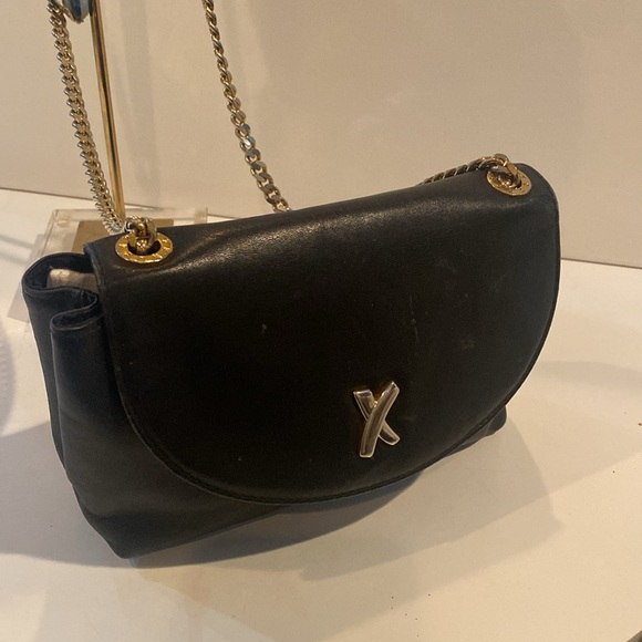 Paloma Picasso Vintage 80’s bag black leather crossbody bag w gold chain strap - Picture 2 of 12